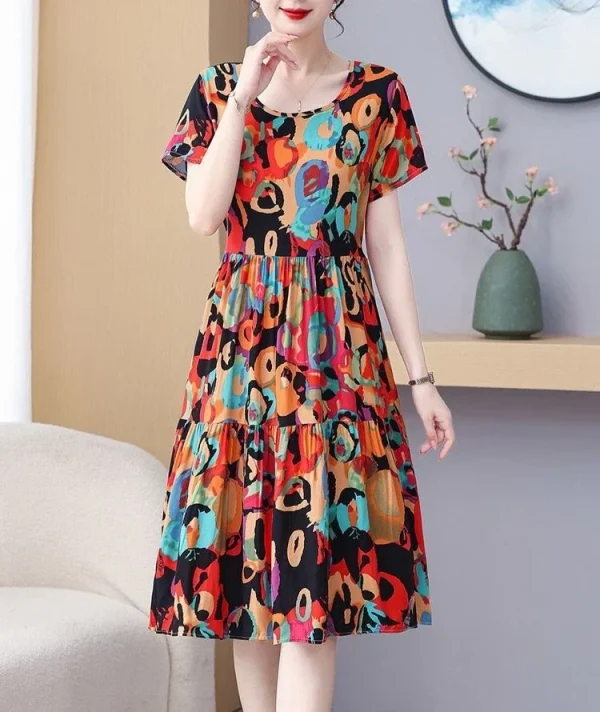 Casual Short Sleeve A Line Cotton Beach Flower Floral Boho Dresses - Image 2