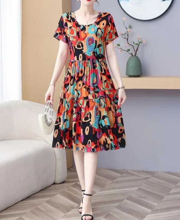 Casual Short Sleeve A Line Cotton Beach Flower Floral Boho Dresses - Image 3
