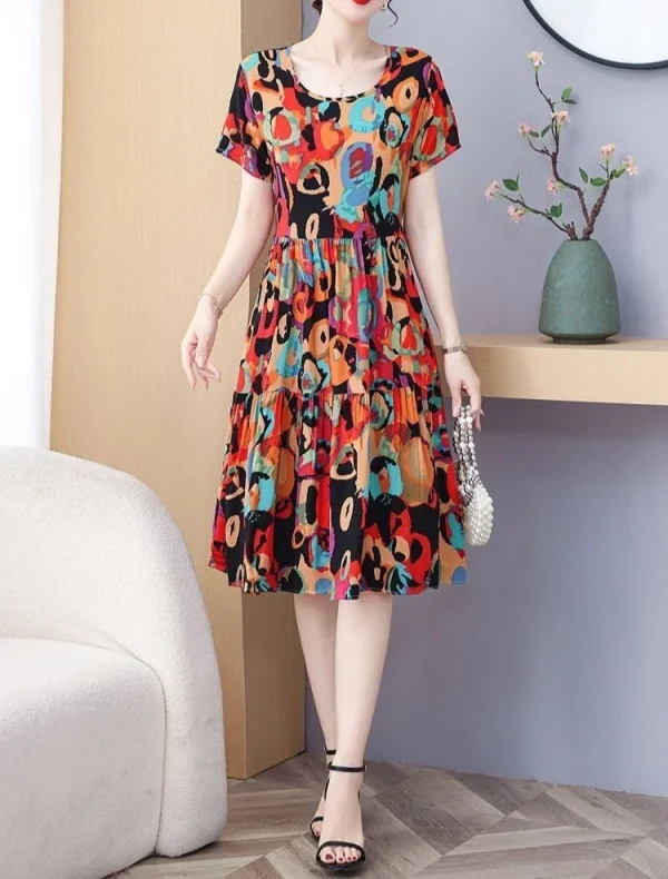 Casual Short Sleeve A Line Cotton Beach Flower Floral Boho Dresses - Image 4
