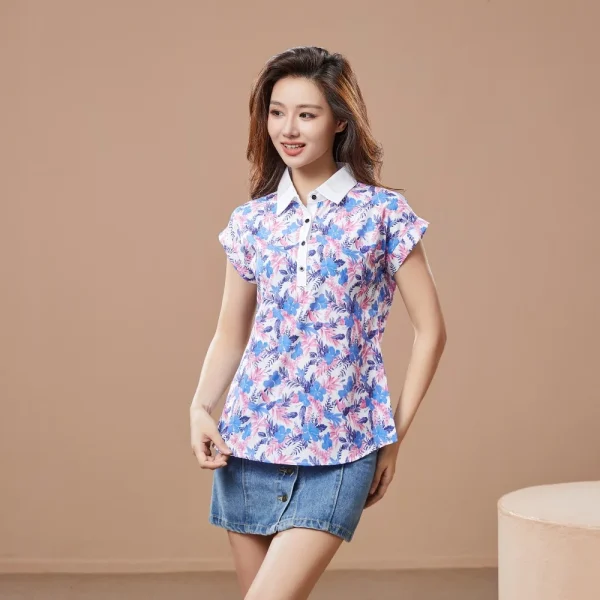 Casual Short Sleeve Turn-down Collar Printed Loose Blouses Shirt Tops - Image 7