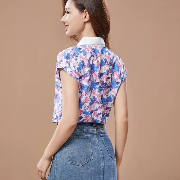 Casual Short Sleeve Turn-down Collar Printed Loose Blouses Shirt Tops - Image 8