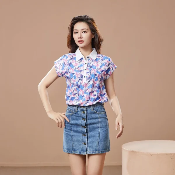 Casual Short Sleeve Turn-down Collar Printed Loose Blouses Shirt Tops - Image 6