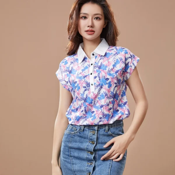Casual Short Sleeve Turn-down Collar Printed Loose Blouses Shirt Tops - Image 5