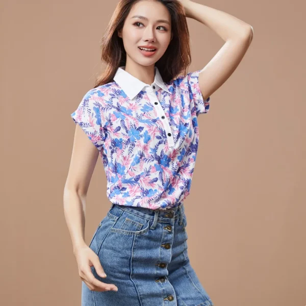 Casual Short Sleeve Turn-down Collar Printed Loose Blouses Shirt Tops - Image 3