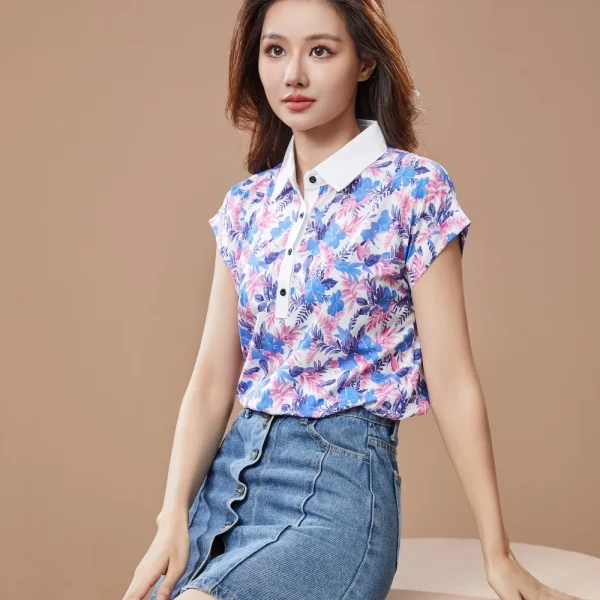 Casual Short Sleeve Turn-down Collar Printed Loose Blouses Shirt Tops - Image 2