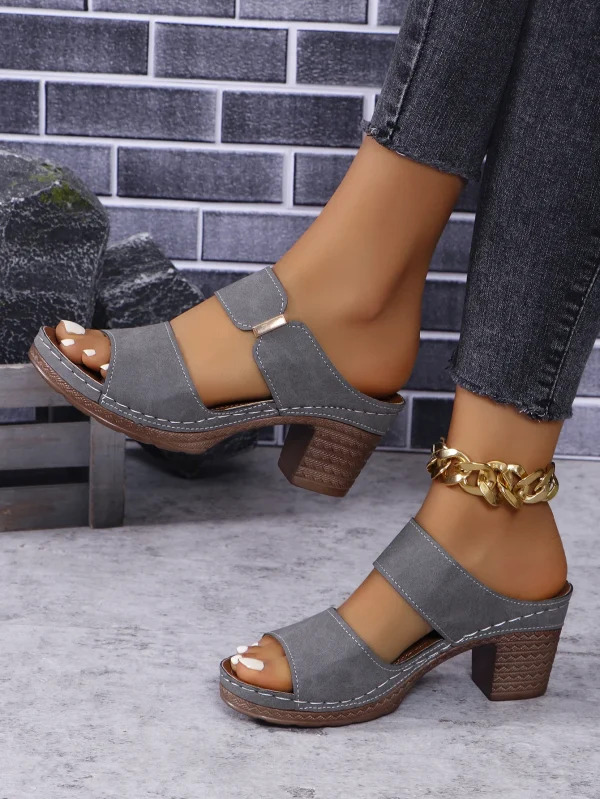 Casual Solid Color Square Root With Heels and Open Toes Anti-Slip Sandals - Image 2