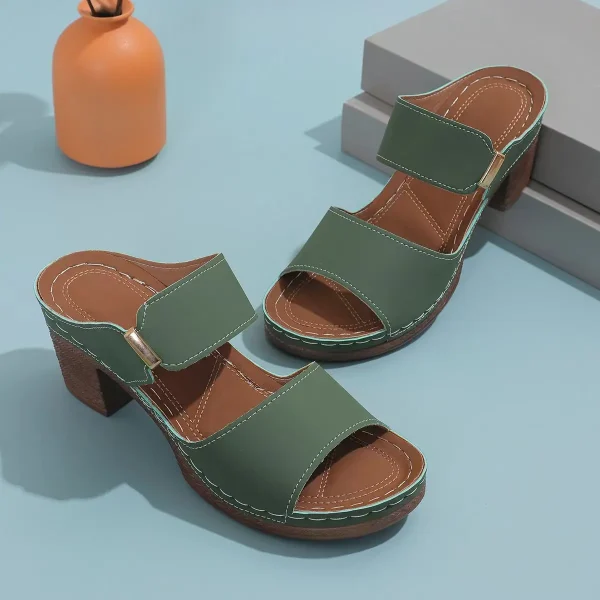 Casual Solid Color Square Root With Heels and Open Toes Anti-Slip Sandals - Image 6