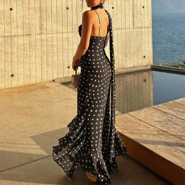 Casual Square Neck Sleeveless High Waist Temperament Long Dress - Image 3