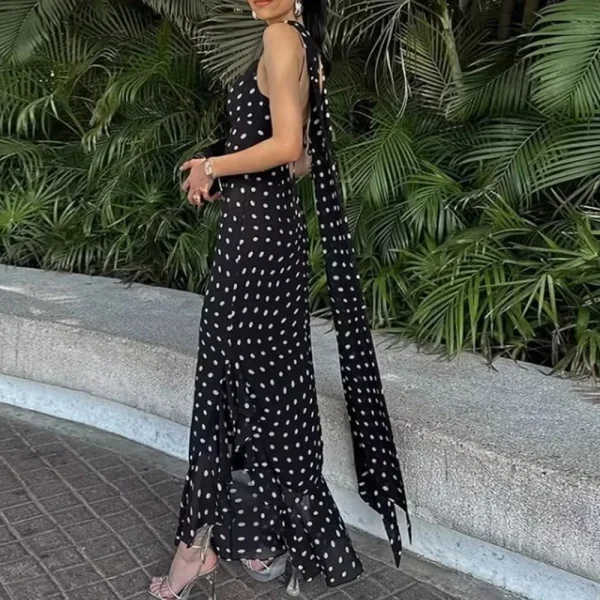 Casual Square Neck Sleeveless High Waist Temperament Long Dress - Image 4