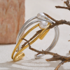 Casual Stainless Steel Smooth Pearl Hollow Open Stylish Minimalist Charm Bangle Bracelet - Image 2