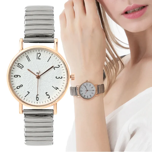 Casual Stainless Steel Stretch Buckleless Strap Ladies Clock Digital Design Quartz Watch - Image 2
