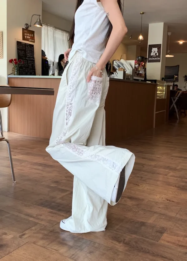 Casual Straight-leg Design Sun Protection Cool Ice Silk Lace Wide-leg Pants - Image 3