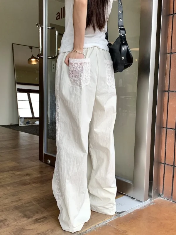 Casual Straight-leg Design Sun Protection Cool Ice Silk Lace Wide-leg Pants - Image 5