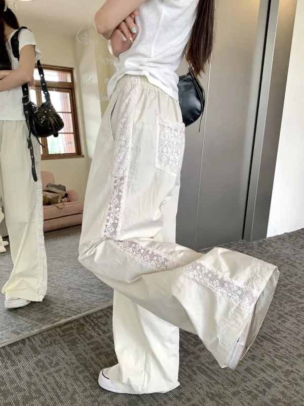 Casual Straight-leg Design Sun Protection Cool Ice Silk Lace Wide-leg Pants - Image 4