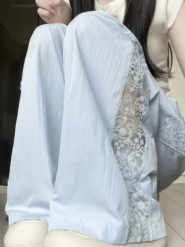 Casual Straight-leg Design Sun Protection Cool Ice Silk Lace Wide-leg Pants - Image 9