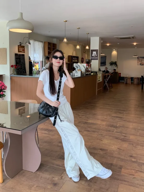 Casual Straight-leg Design Sun Protection Cool Ice Silk Lace Wide-leg Pants - Image 8