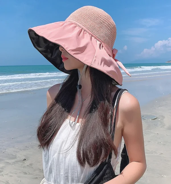 Casual Straw Woven Anti Ultraviolet Visor With Big Brim Seaside Glue Breathable Bucket Hat Sun Hat
