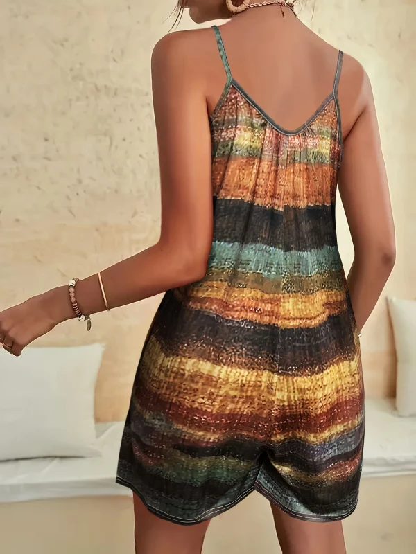 Casual Striped Pockets Drawing Printed Jumpsuit - Image 3