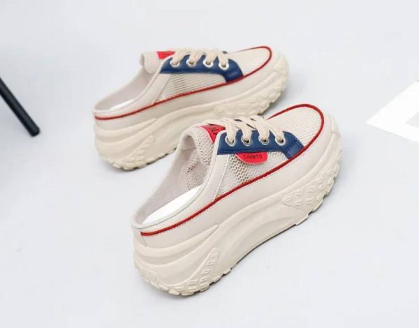 Casual Thick Soles Increase Mesh Lace Up Half Slipper Sports Shoes - Image 5