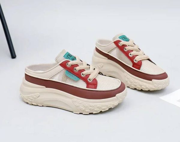 Casual Thick Soles Increase Mesh Lace Up Half Slipper Sports Shoes - Image 14