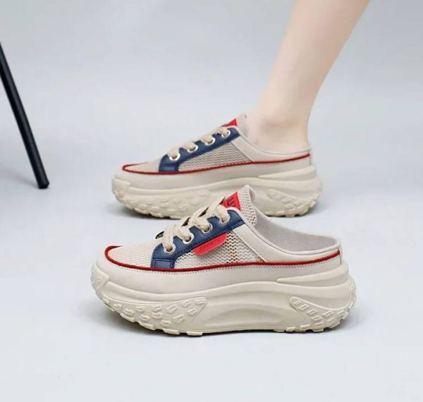 Casual Thick Soles Increase Mesh Lace Up Half Slipper Sports Shoes