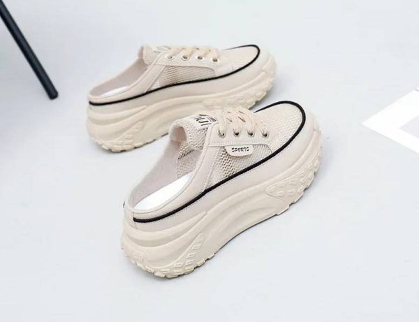 Casual Thick Soles Increase Mesh Lace Up Half Slipper Sports Shoes - Image 10