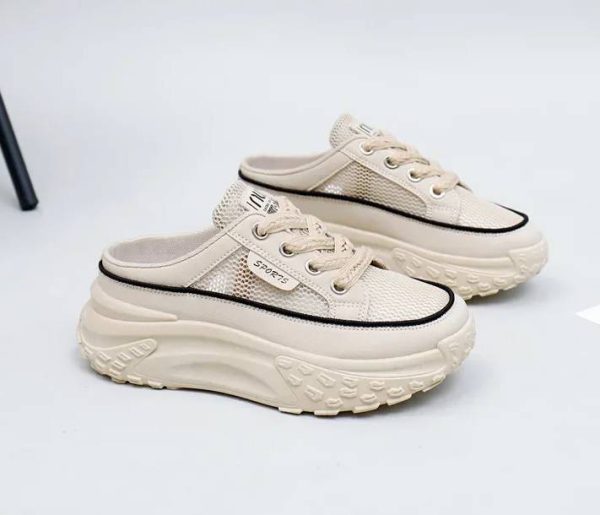 Casual Thick Soles Increase Mesh Lace Up Half Slipper Sports Shoes - Image 9