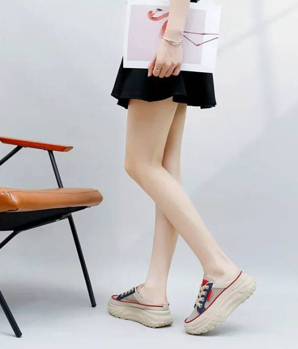 Casual Thick Soles Increase Mesh Lace Up Half Slipper Sports Shoes - Image 3