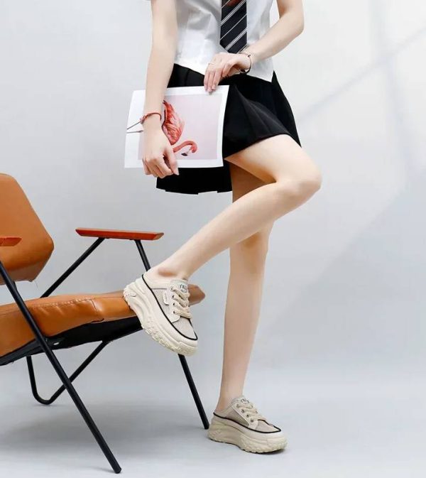 Casual Thick Soles Increase Mesh Lace Up Half Slipper Sports Shoes - Image 6