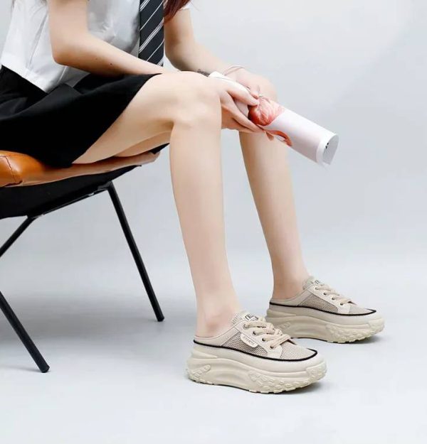 Casual Thick Soles Increase Mesh Lace Up Half Slipper Sports Shoes - Image 8