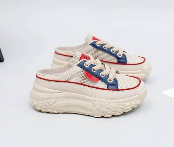 Casual Thick Soles Increase Mesh Lace Up Half Slipper Sports Shoes - Image 4