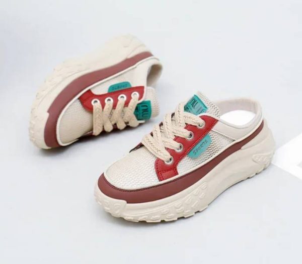 Casual Thick Soles Increase Mesh Lace Up Half Slipper Sports Shoes - Image 12