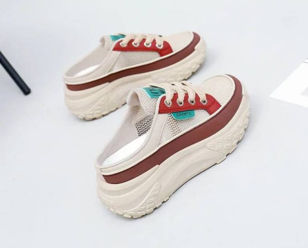 Casual Thick Soles Increase Mesh Lace Up Half Slipper Sports Shoes - Image 13