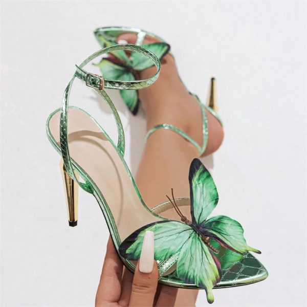 Chic Butterfly Pointed Open Toe Metal Strange Party High Heels Sandals - Image 3