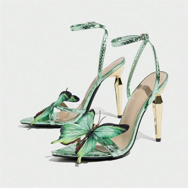 Chic Butterfly Pointed Open Toe Metal Strange Party High Heels Sandals - Image 4