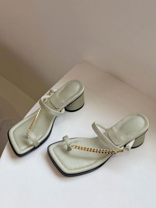 Chic Chains Polyester Square Toe Chunky Slide High Heel Sandals - Image 10