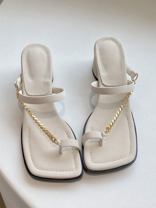 Chic Chains Polyester Square Toe Chunky Slide High Heel Sandals - Image 5