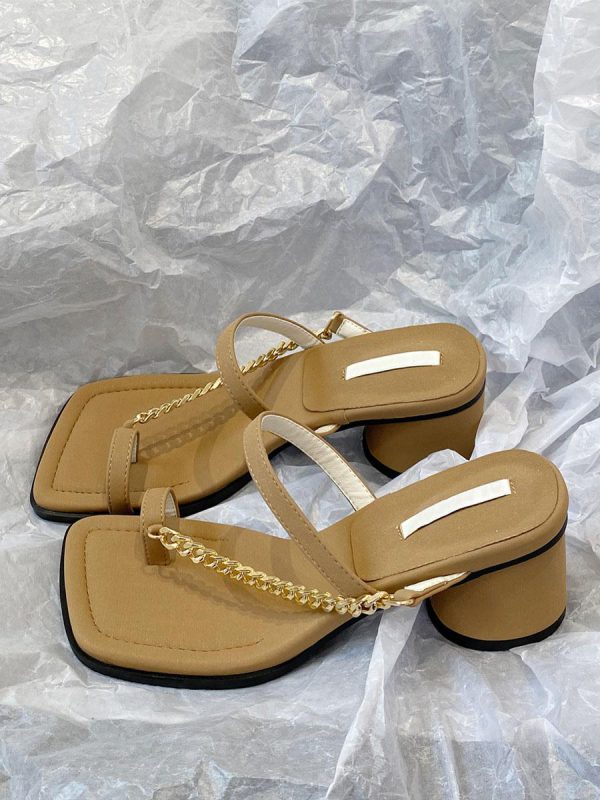 Chic Chains Polyester Square Toe Chunky Slide High Heel Sandals - Image 3