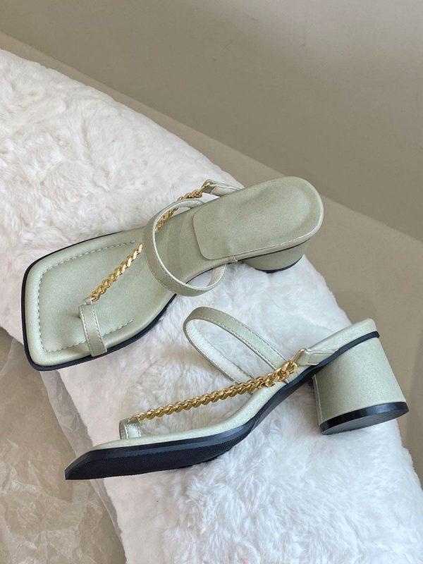 Chic Chains Polyester Square Toe Chunky Slide High Heel Sandals - Image 9