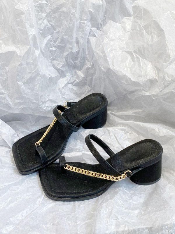 Chic Chains Polyester Square Toe Chunky Slide High Heel Sandals - Image 6