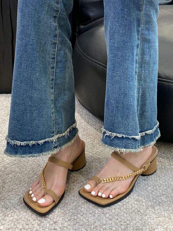 Chic Chains Polyester Square Toe Chunky Slide High Heel Sandals - Image 2