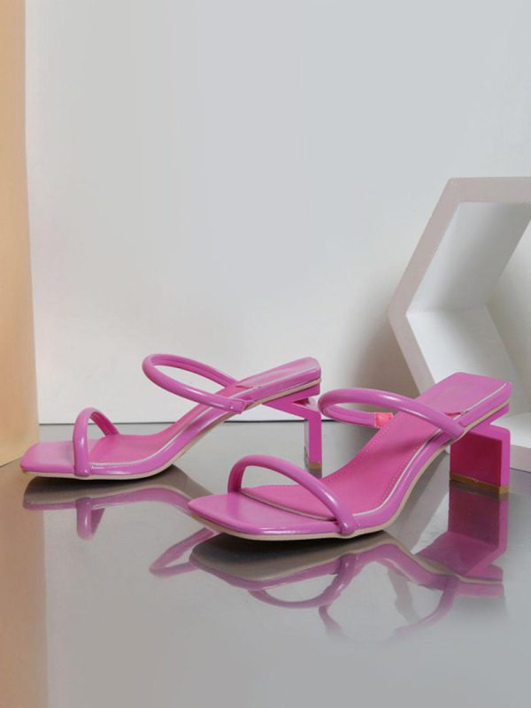 Chic PU Leather Open Toe Special-Shaped High Heel Slide Sandals - Image 8