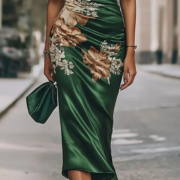 Chic Satin Deep V-Neck Pattern Printed Butterfly Sleeve Elegant Vacation Boho Dresses - Image 3