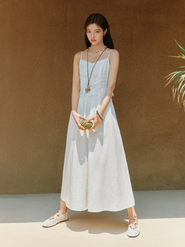 Chic Strappy Holiday Season Beach Stitching Lace Dress