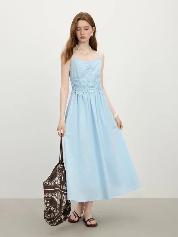 Chic Strappy Holiday Season Beach Stitching Lace Dress - Image 7