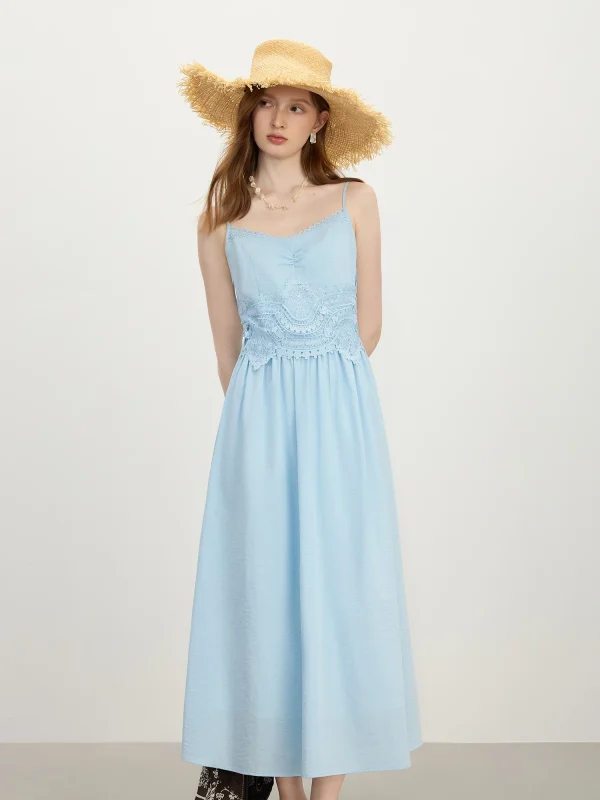 Chic Strappy Holiday Season Beach Stitching Lace Dress - Image 5