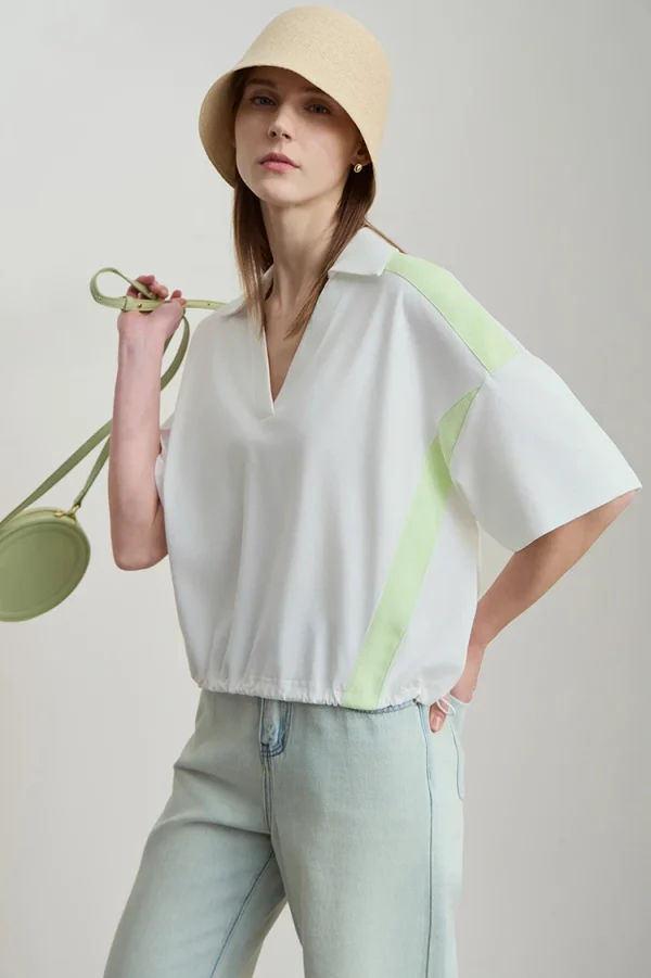 V-Neck Pullover Loose Short Shoulder Sleeve Minimalist Cotton T-Shirts