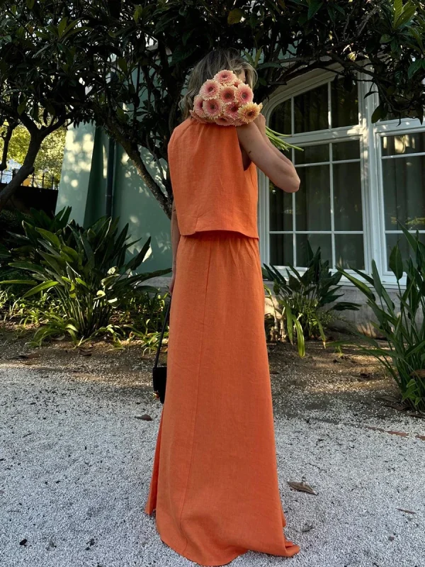 Chic Vest Long Skirt 2-Piece Set Sleeveless Top Fashionable Office Ladies Loose Dress - Image 7
