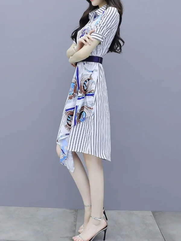 Chic and Elegant Stripe Short Sleeve Splicing Pretty Shirt Dress - Image 4