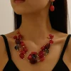 Classic Acrylic Charm Crystal Coral Necklace Earrings Wedding Jewelry Sets - Image 2